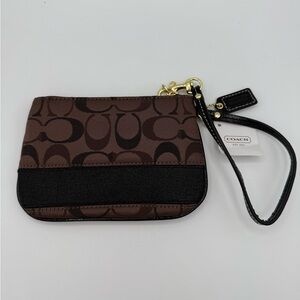 Coach Brown Multi Black Signature C Monogram Jacquard Wristlet NEW Gold Hardware